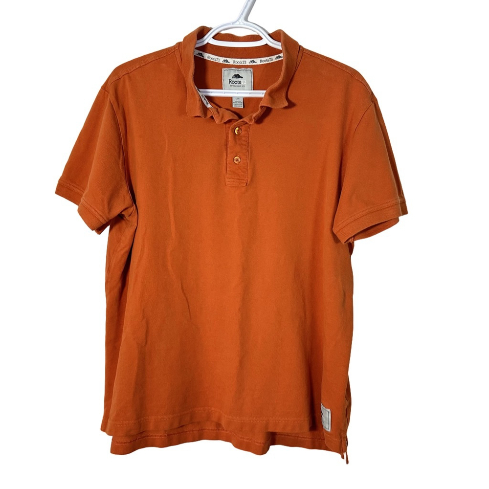 Roots Men Preppy Short Sleeve Polo Shirt Vibrant Orange Size Large Work Active
